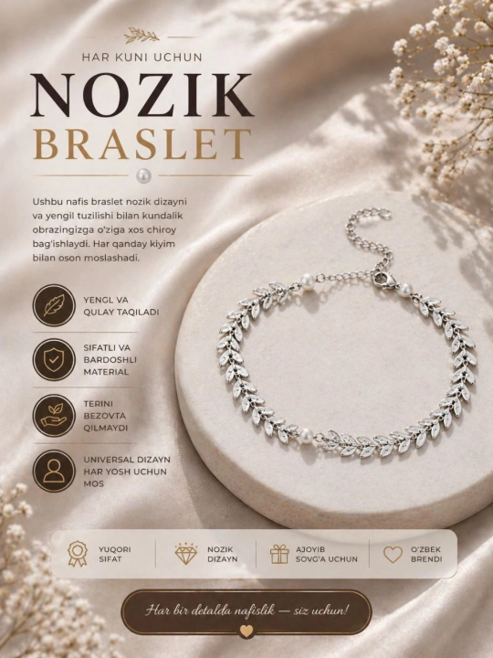 Ayollar bijuteriya taqinchoqlar to‘plami sirg‘a, uzuk, braslet, zanjir
