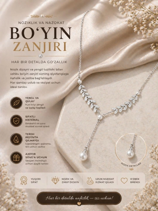 Ayollar bijuteriya taqinchoqlar to‘plami sirg‘a, uzuk, braslet, zanjir