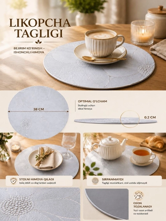 Zamonaviy dekorativ taglik (2 dona), likopcha tagligi