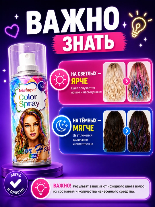 Bolalar soch spreyi 120 ml, yuviladigan, ammiaksiz, 5 rang, oson yuviladi