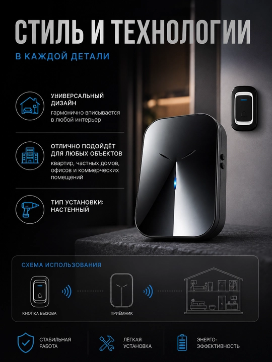Simsiz eshik qo‘ng‘irog‘i Luckarm 3922, kuchli signal, oson o‘rnatish