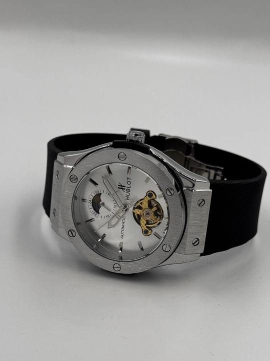 Hublot, erkaklar avtomatik mexanik soati, oq siferblat, kumushrang, suvga chidamli