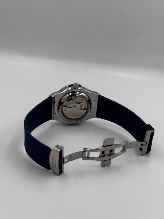 Hublot, erkaklar avtomatik mexanik soati, oq siferblat, kumushrang, suvga chidamli