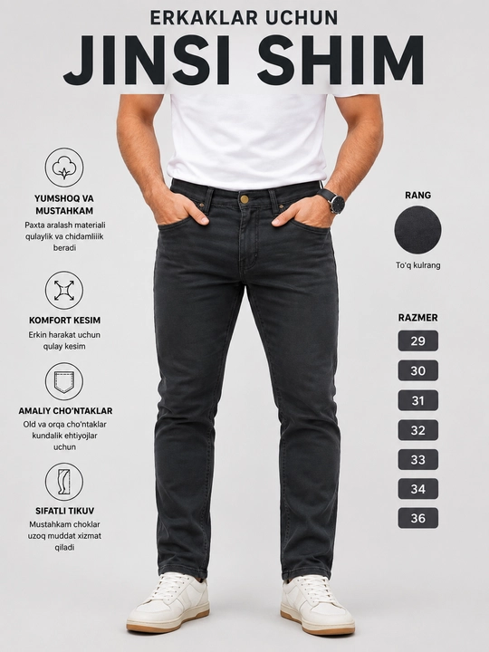Erkaklar jinsi shimlari, bahorgi jinsi shimlar, denim jinsi shimlar, 100% paxtadan tikilgan jinsi shimlar
