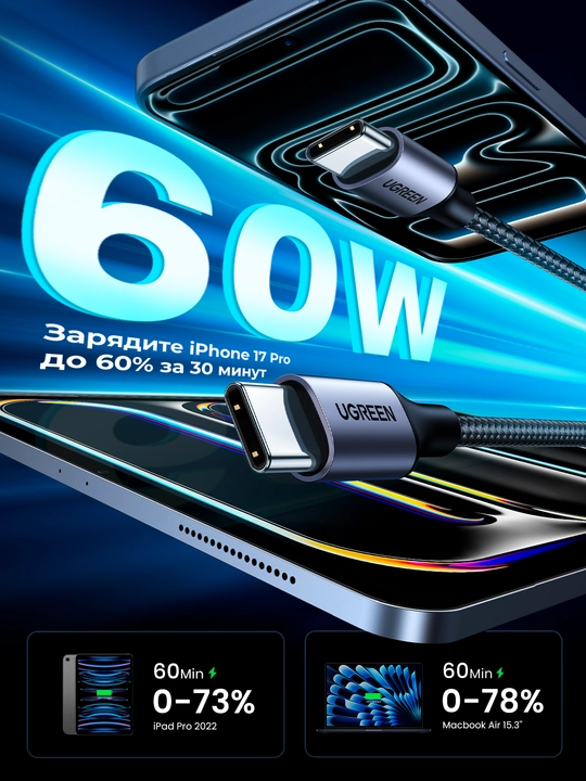 UGREEN 60Вт Кабель Быстрая зарядка Type-C US261
