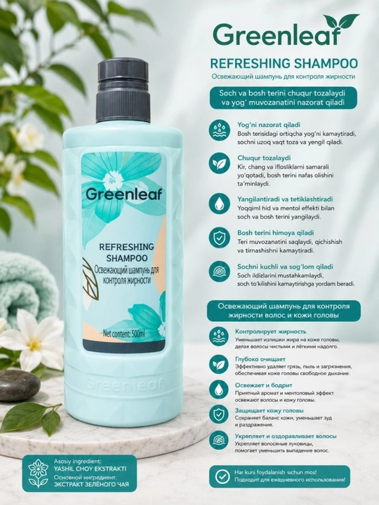 Greenleaf shampunlari tabiiy shampun o‘simlik ekstraktlari soch parvarishi sochni mustahka - 