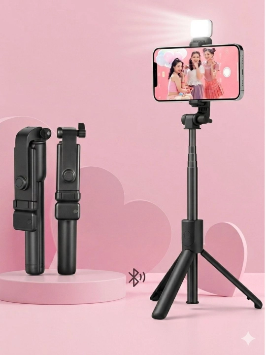 Selfie Stick Tripod R1S-L — Chiroqli va masofaviy boshqaruv pultiga ega universal monopod - 