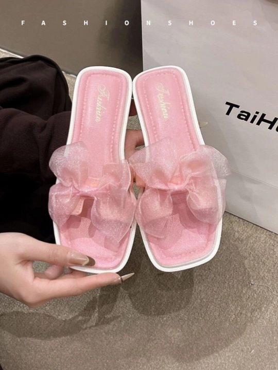 Тапочки женские, шлепанцы летные Элегантные тапочки Hermes с лентами для женщин и девочек