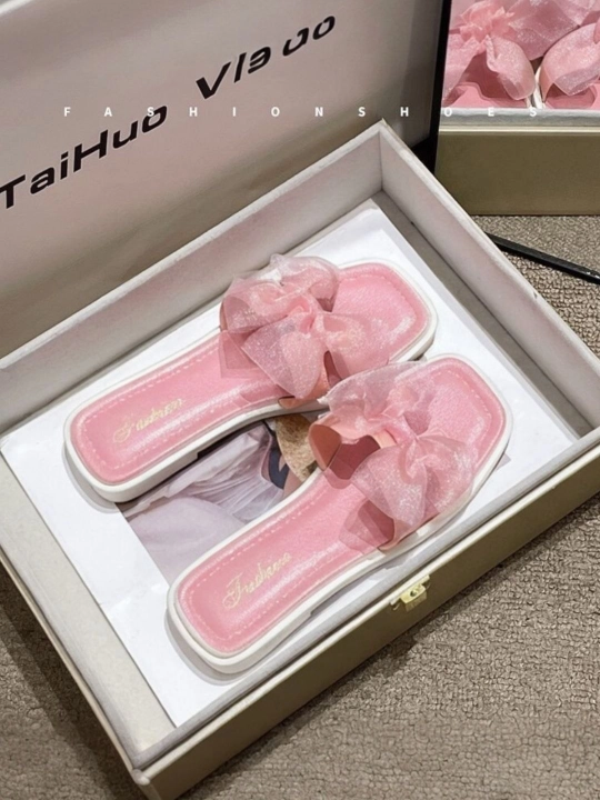 Тапочки женские, шлепанцы летные Элегантные тапочки Hermes с лентами для женщин и девочек