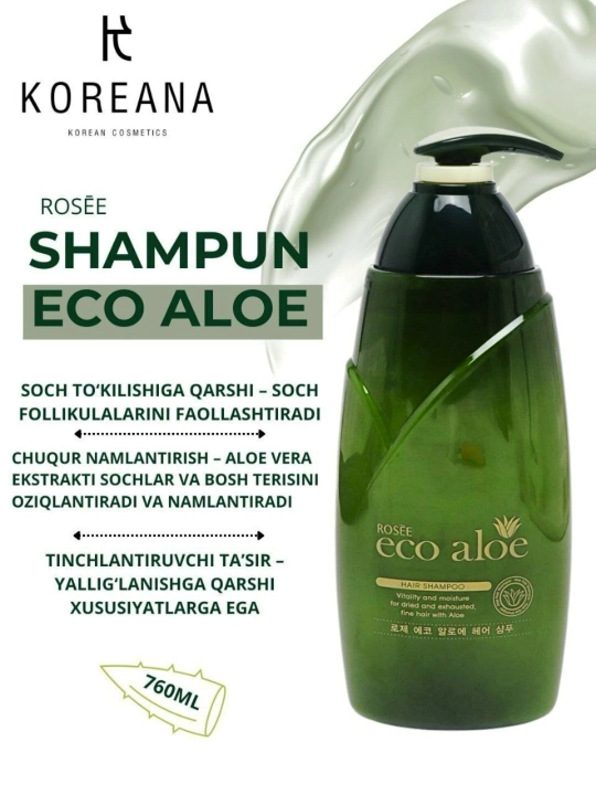 Rosse Eco Aloe, Eco Argan, Black garlic koreya shampuni barcha turdagi sochlar uchun - 