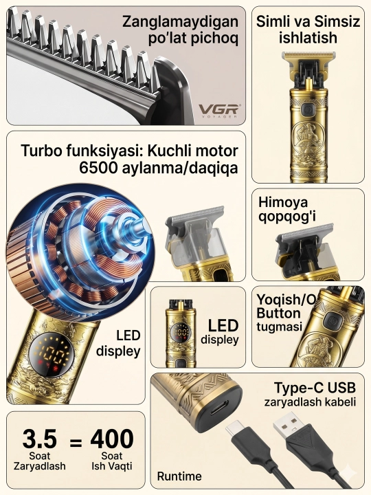 Машинки для стрижки волос VGR V-097, vgr триммер для бороды