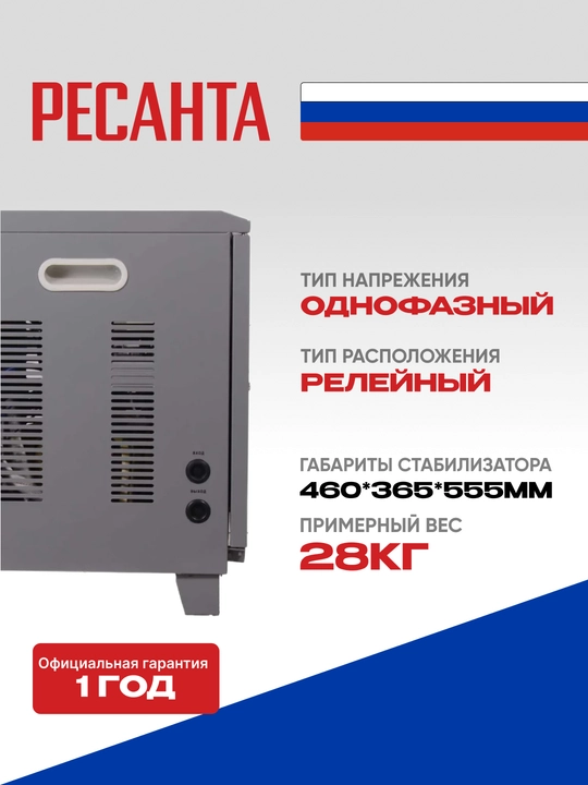 Stabilizator 18,75 kVа/15 kVt ASN-15 000/1-C Resanta 63/6/11