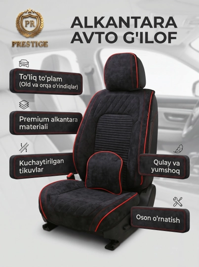 12. Avtomobil chexoli to'plam yostiqlari bilan — Alcantara Velur, old va orqa o'rindiq - 