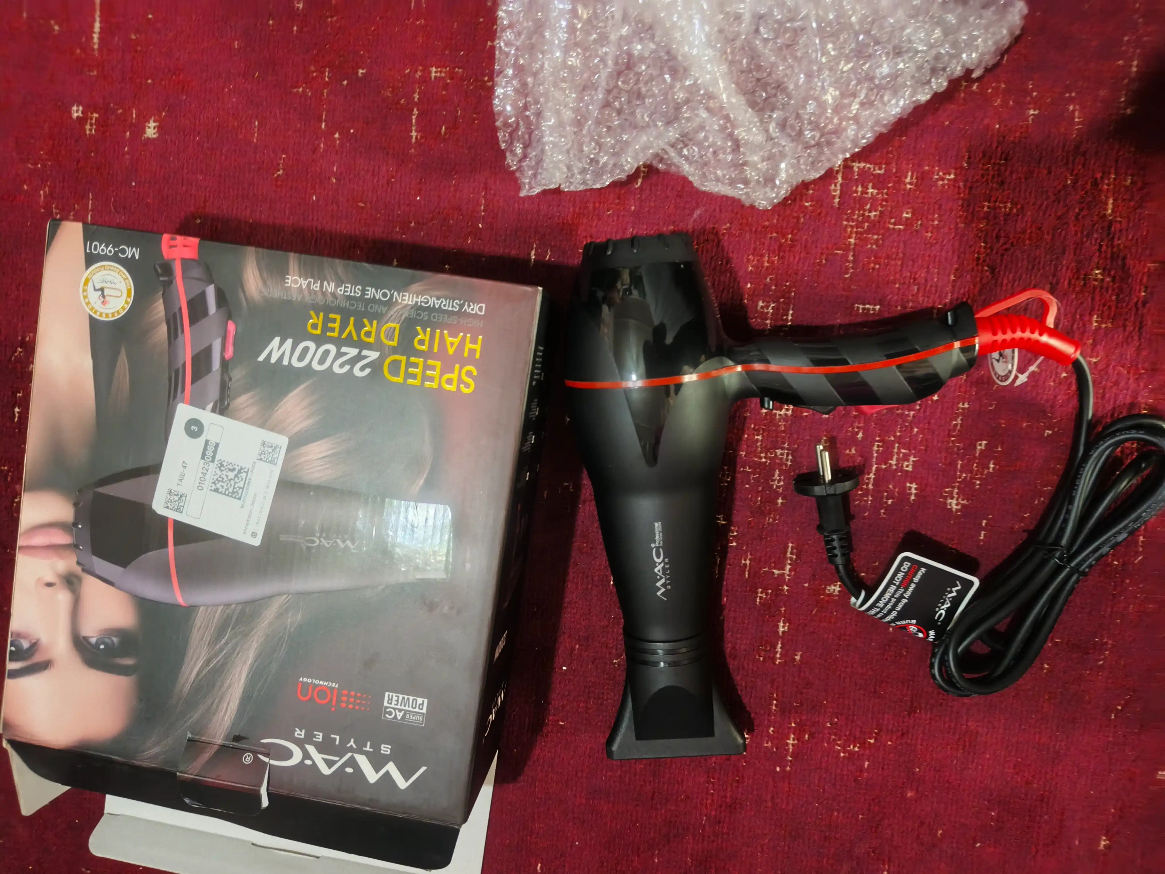 Фен для волос MAC Styler, профессиональный фен 2200W, 3 режима, 2 насадки