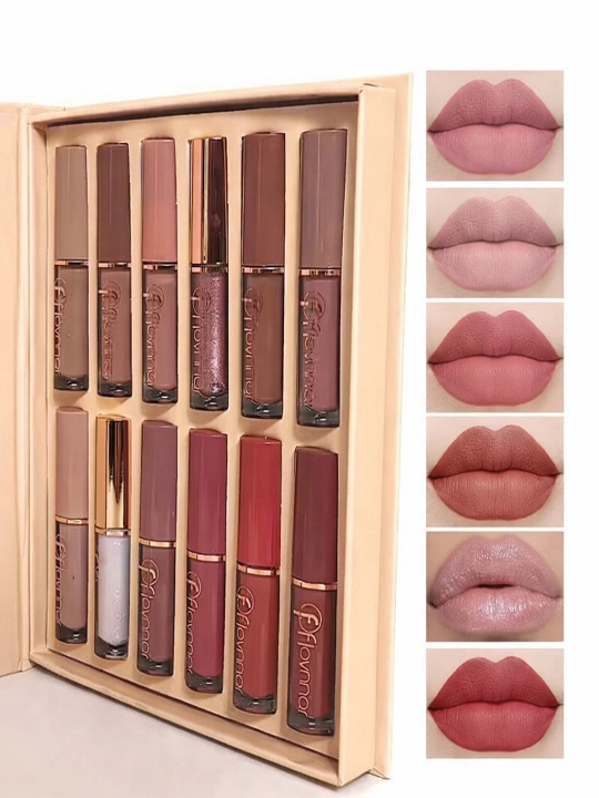 Matte liquid lipstick set 12 xil rangli, uzoq saqlanuvchi mat pomada to‘plami