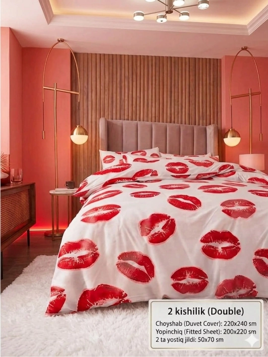Ikki kishilik pastel choyshab,  satin to‘qilgan to‘plam,
