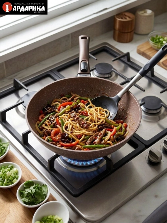 Wok Gardarika из России — гранитное антипригарное покрытие. Объём: 3л, 4л
