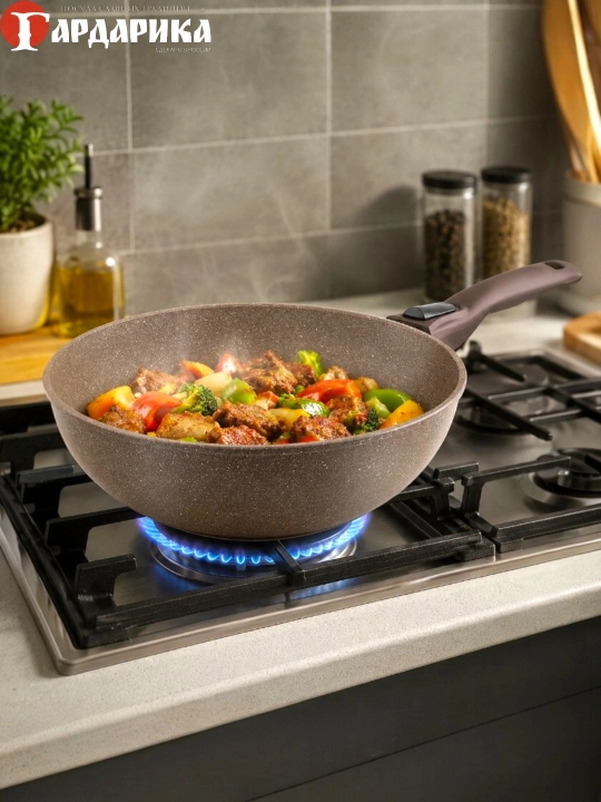 Wok Gardarika из России — гранитное антипригарное покрытие. Объём: 3л, 4л