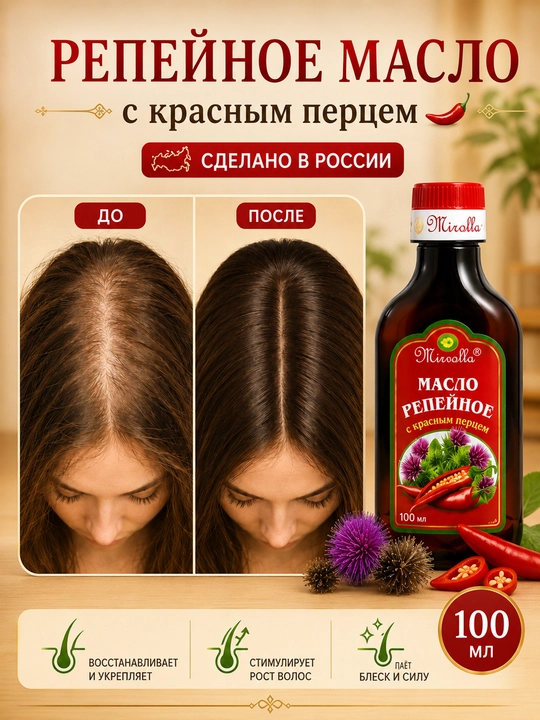 Масло репейное для волос Mirrolla, с красным перцем, 150 и 100 мл