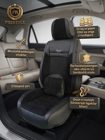 13. Avtomobil chexoli to'plam yostiq bilan — perforatsiyalangan eko-charm, old va orqa - 