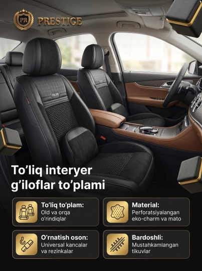 13. Avtomobil chexoli to'plam yostiq bilan — perforatsiyalangan eko-charm, old va orqa