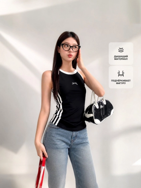 Oq chiziqli qora ayollar sport ust kiyimi - 