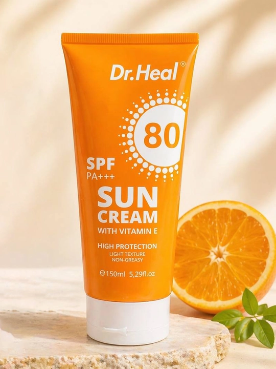 Quyoshdan himoyalovchi krem Dr. Heal Sun Cream SPF 80 PA+++, E vitamini, kokos moyi, 150 ml - 