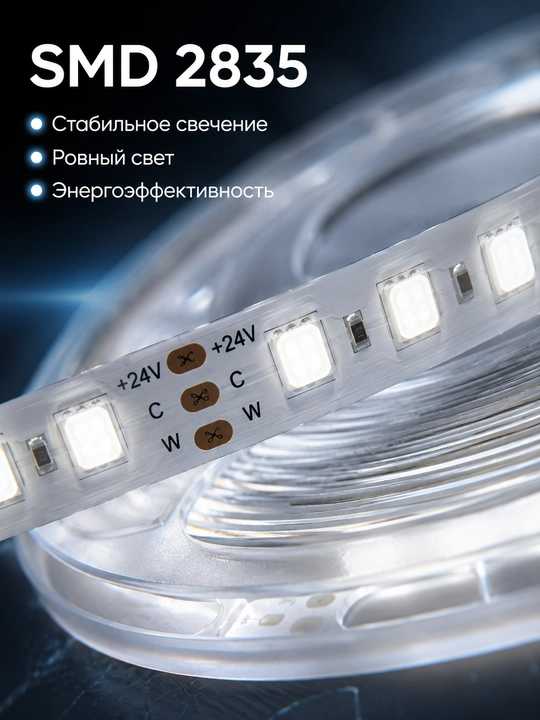 LED lenta 24V 5m SMD2835 120/240 LED 8mm 3 rang IP20/IP65 blokli yoki bloksiz