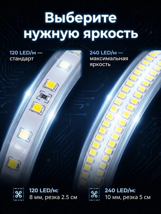 LED lenta 24V 5m SMD2835 120/240 LED 8mm 3 rang IP20/IP65 blokli yoki bloksiz