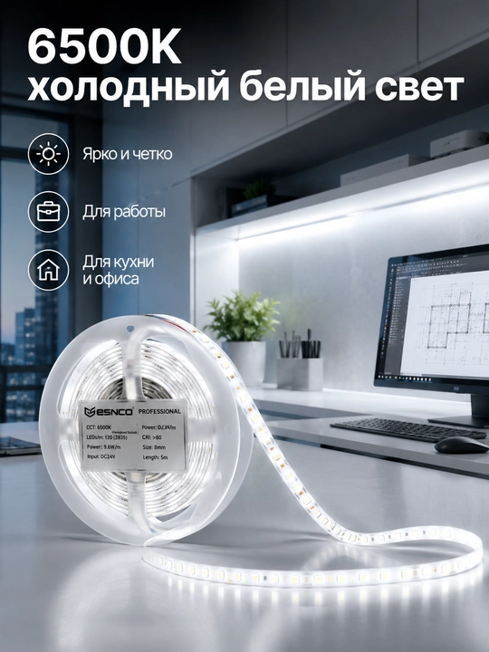 LED lenta 24V 5m SMD2835 120/240 LED 8mm 3 rang IP20/IP65 blokli yoki bloksiz