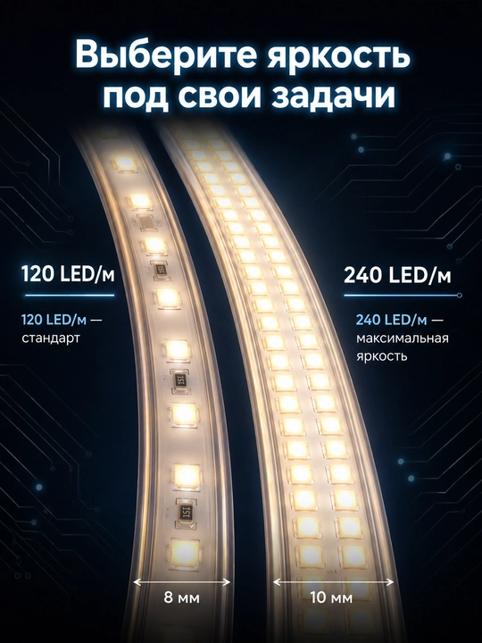 LED lenta 24V 5m SMD2835 120/240 LED 8mm 3 rang IP20/IP65 blokli yoki bloksiz