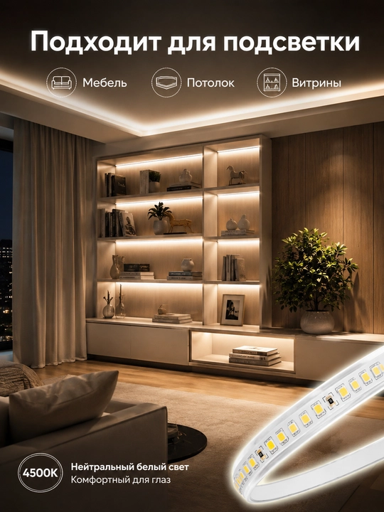 LED lenta 24V 5m SMD2835 120/240 LED 8mm 3 rang IP20/IP65 blokli yoki bloksiz
