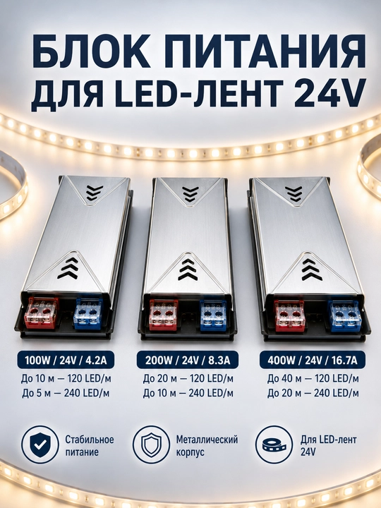 LED lenta 24V 5m SMD2835 120/240 LED 8mm 3 rang IP20/IP65 blokli yoki bloksiz