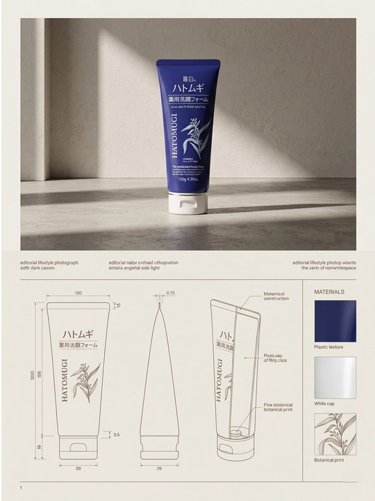 Yuz yuvish va akne davolash uchun ko'pik, Reihaku Hatomugi Medicated Facial Foam, 130 g