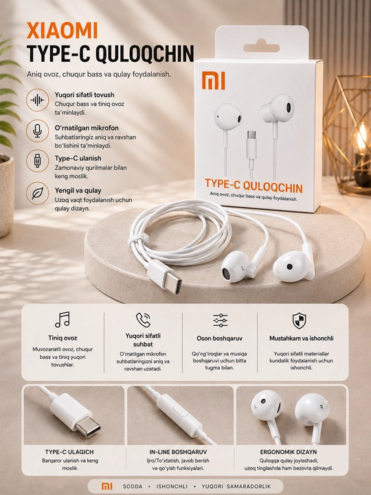 Xiaomi Type-C 1 simli quloqchinlari - 