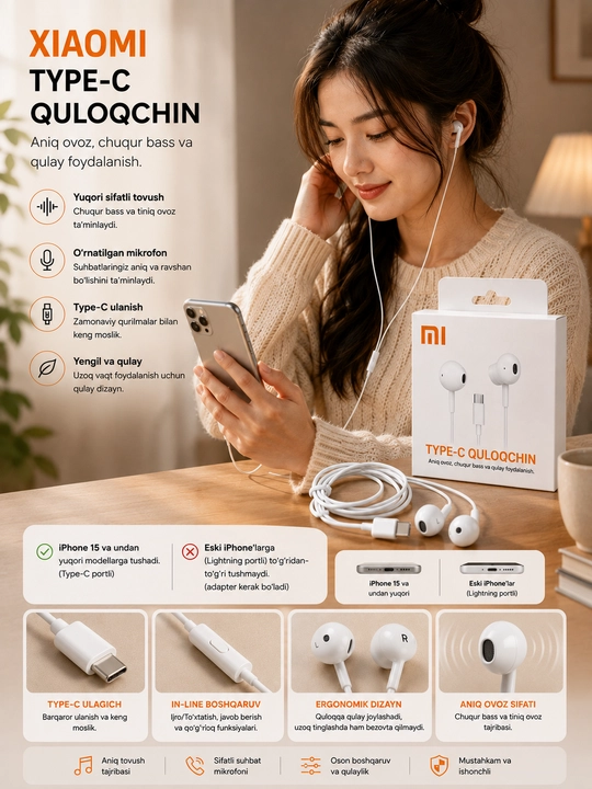 Xiaomi Type-C 1 simli quloqchinlari