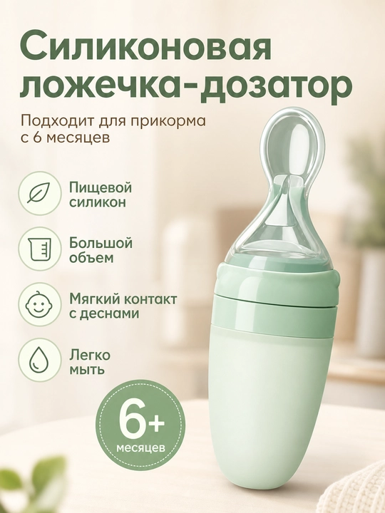 Силиконовая ложечка-контейнер для первого прикорма ALGO, бутылочка для пюре, 6+ месяцев - 
