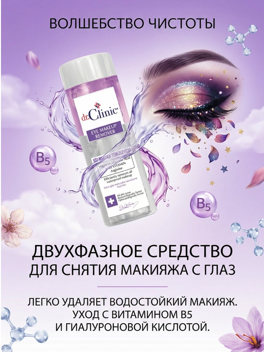 Dr.Clinic ko‘z makiyajini olib tashlash uchun ikki fazali vosita, 150 ml