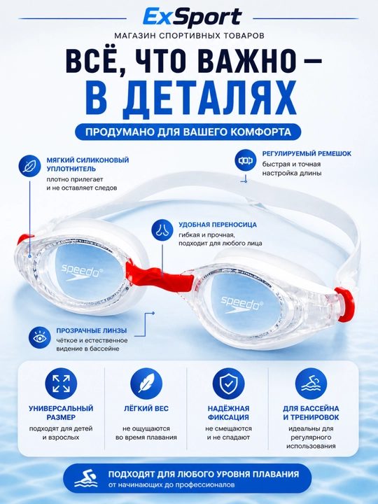 Очки для плавания антифог с регулировкой, герметичные, унисекс