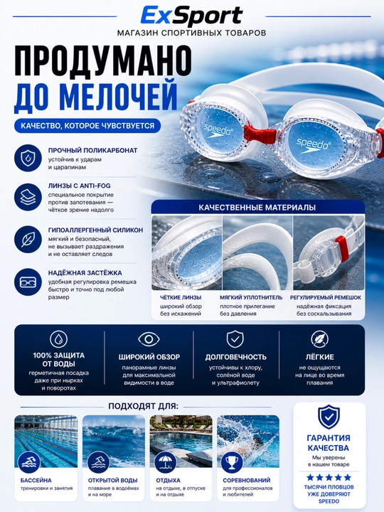 Очки для плавания антифог с регулировкой, герметичные, унисекс