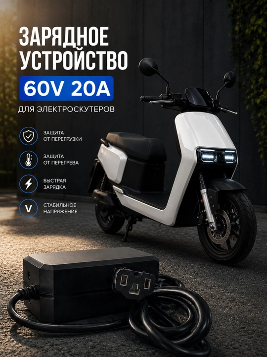 60V 20A elektron displeyli elektroskuter zaryadlovchi qurilmasi