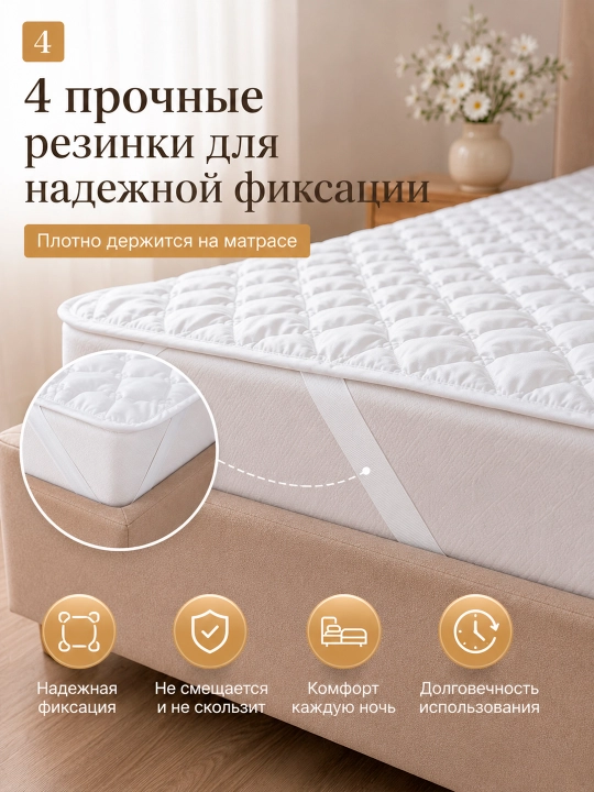 Стеганый наматрасник из микрофибры и сатина, защитный чехол на матрас с резинками