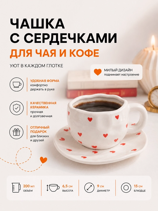 280 ml choy to'plami – likopchali krujka, choy va qahva uchun keramik chashka