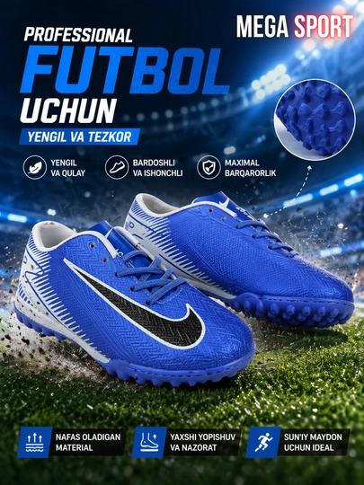 Футбольные бутсы для детей и подростков, размеры 25-40 — MEGASP1-SKANIKEF50DET-ЛАЗУР-36