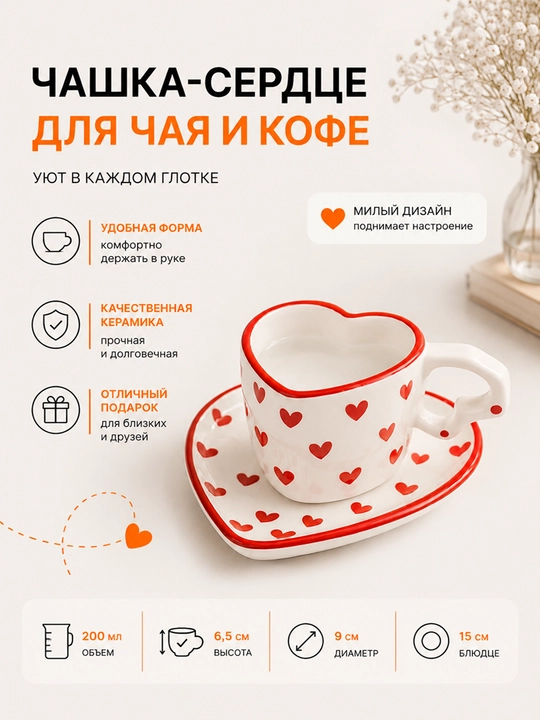 280 ml choy to'plami – likopchali krujka, choy va qahva uchun keramik chashka