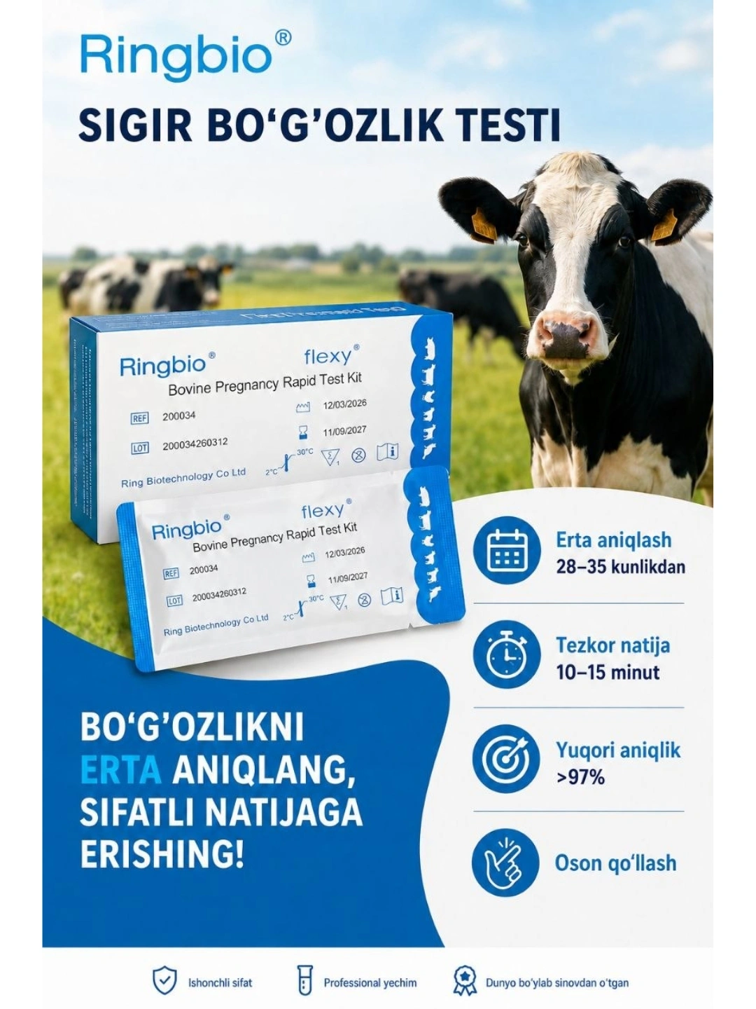 Ringbio Ekspress Sigir Bo‘g‘ozlik Testi - 10 dona