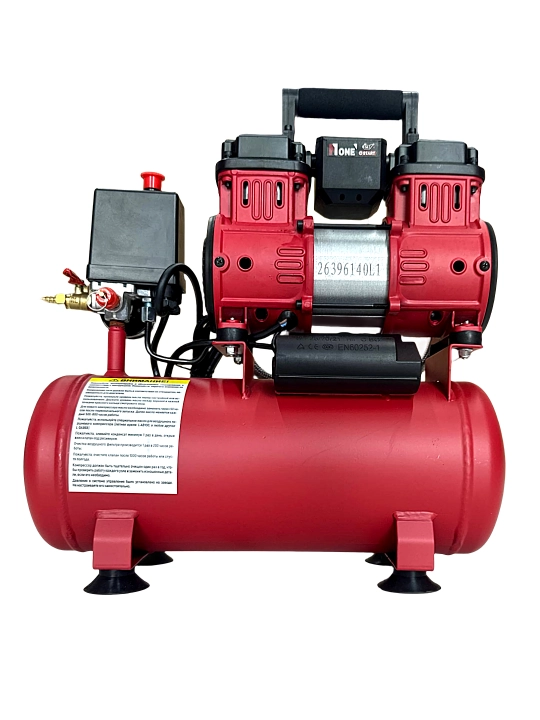 Yog'siz pas ovozli porshenli kompressor NUMBER ONE NAC1200/9-B, 1.2 kVt, 200 l/min, 9 L