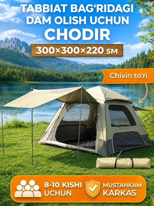 Palatka, 4-10 kishilik, oilaviy sayohat uchun chodir