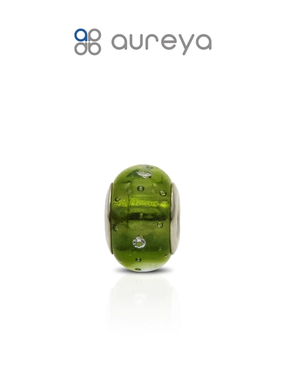 Шарм  из серебра 925 пробы с родием, вставки: Стекло ювелирное Мурано (PB11382) — AUREYA-PB11382-ЗЕЛЕН