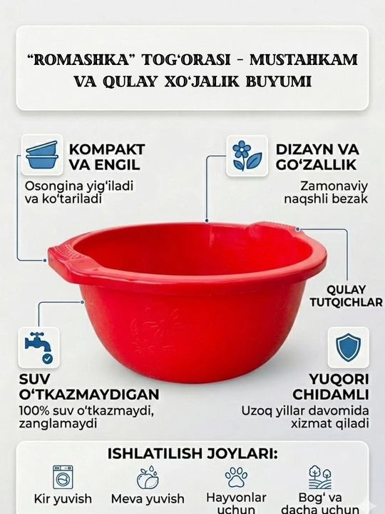 Таз “Ромашка” – удобный и прочный хозяйственный товар